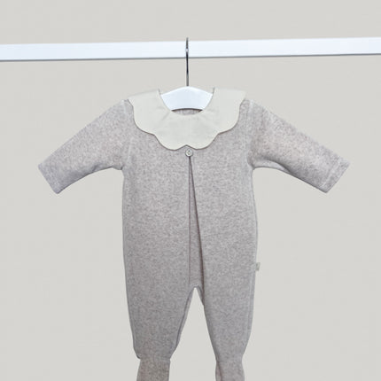 Velour Camel Scallop Collar Babygrow