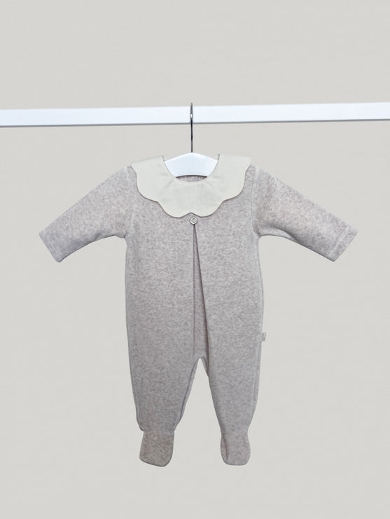 Velour Camel Scallop Collar Babygrow