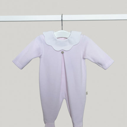 Velour Pink Scallop Collar Babygrow