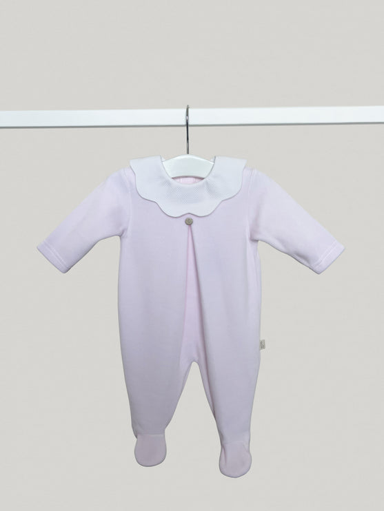 Velour Pink Scallop Collar Babygrow