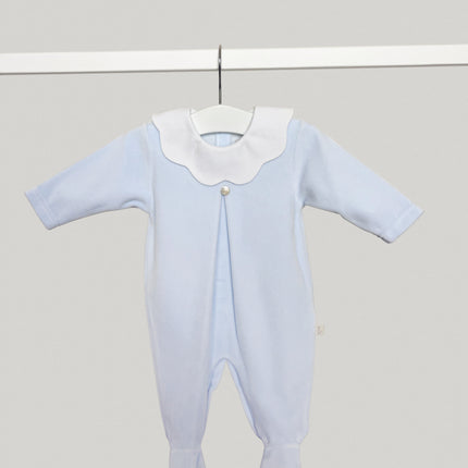 Velour Blue Scallop Collar Babygrow