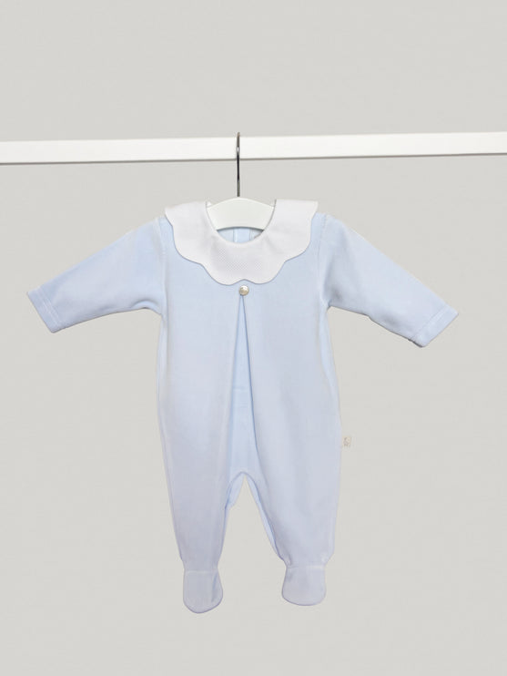 Velour Blue Scallop Collar Babygrow