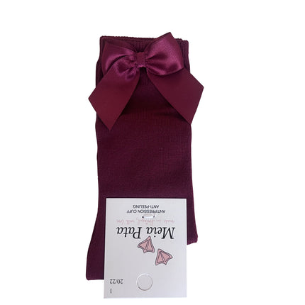 Burgundy Bow Knee High Sock