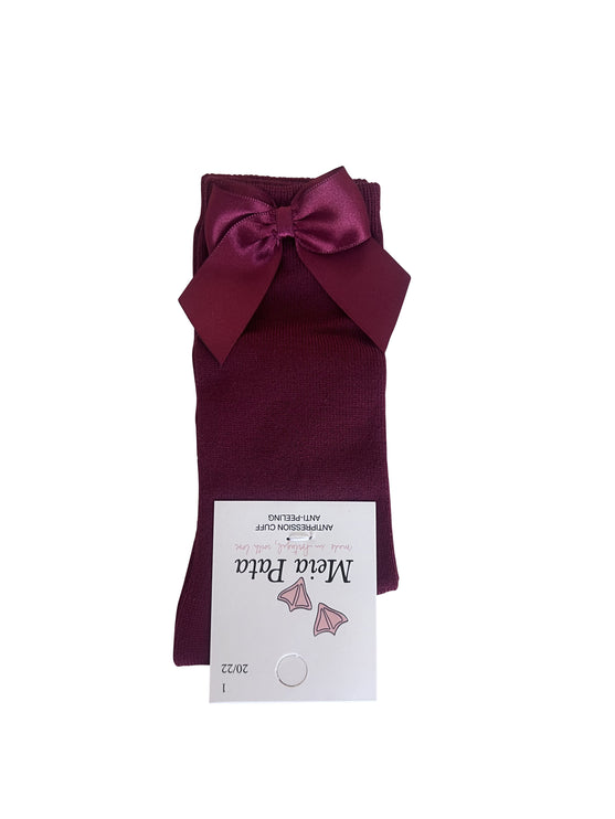 Burgundy Bow Knee High Sock